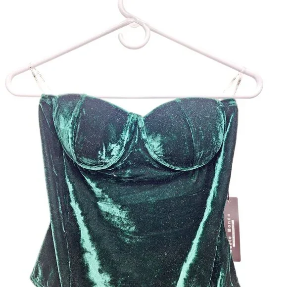Emerald Green Velvet Bustier Bodysuit By Haute Monde Strapless Womens Size L - Picture 3 of 9